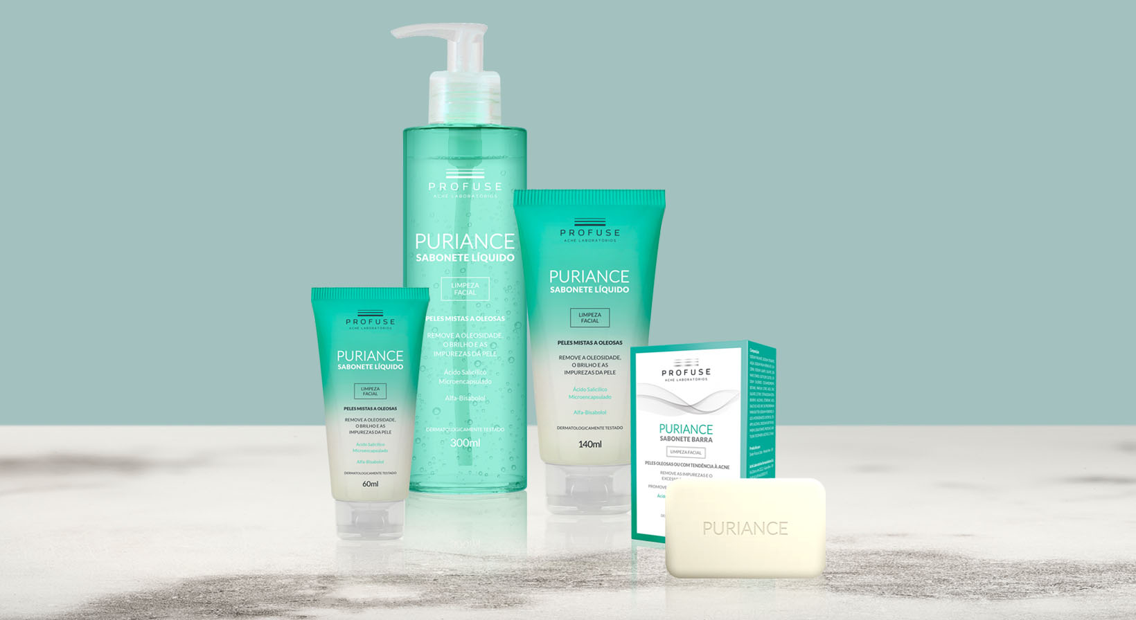 Imagem mostra todos os produtos da linha Puriance