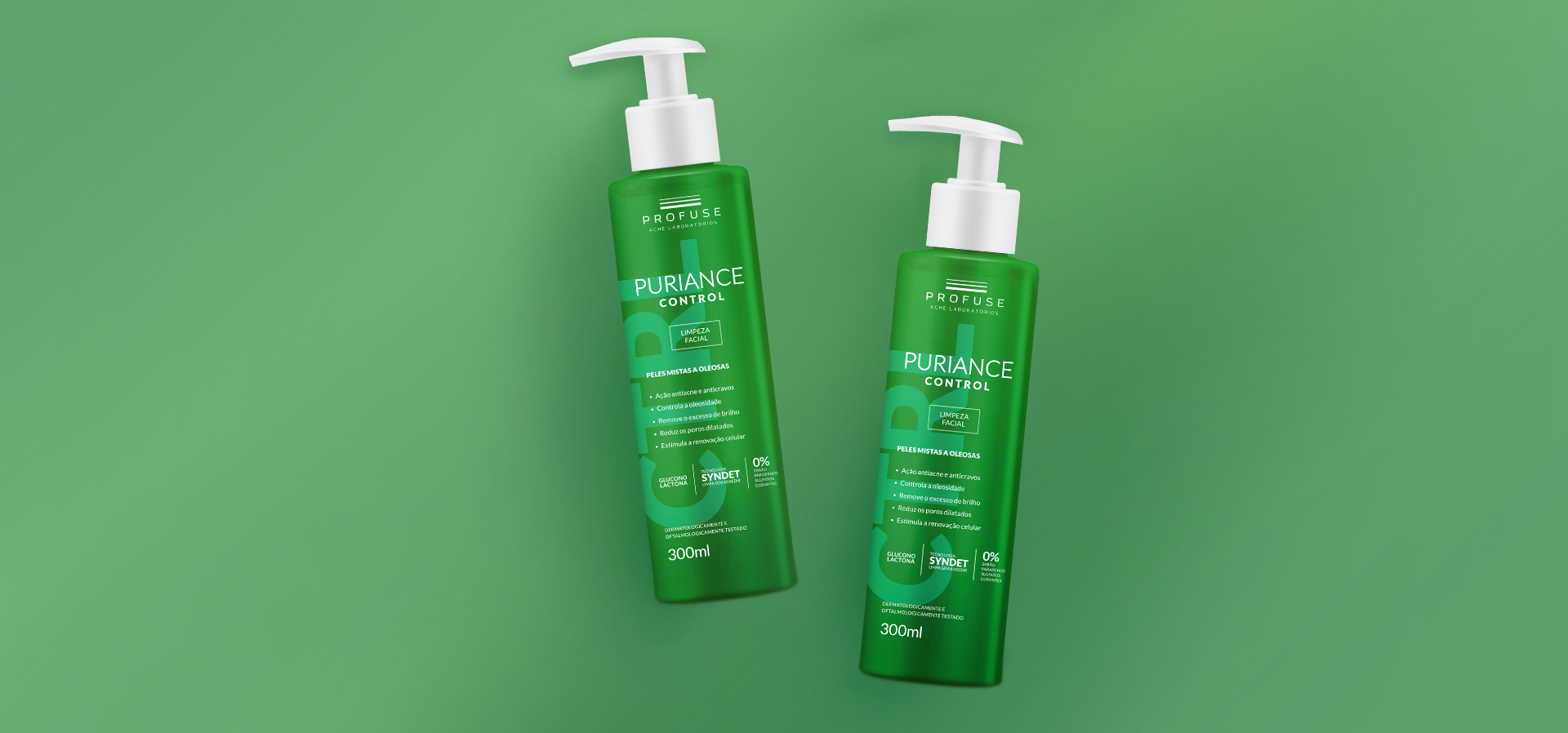 Sabonetes líquidos antioleosidade e antiacne, que higienizam sem agredir a pele e promove a renovação celular.